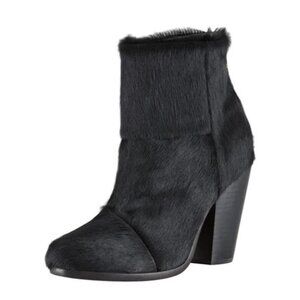 RAG & BONE Newbury Calf Hair Block Heel Ankle Bootie Zip Black
